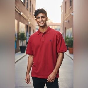 Ralph Lauren Men's Polo Shirt in Bold Red Size M classic preppy cotton pique top
